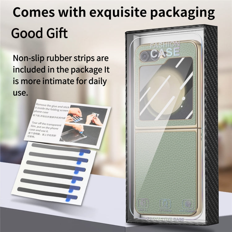 For Samsung Galaxy Z Flip5 5G Electroplated Back Screen Integrated Litchi Texture Phone Case