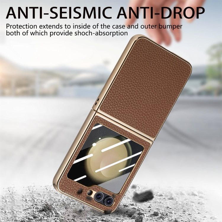 For Samsung Galaxy Z Flip5 5G Electroplated Back Screen Integrated Litchi Texture Phone Case