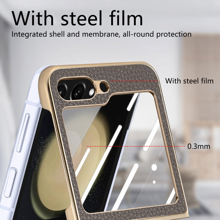 For Samsung Galaxy Z Flip5 5G Electroplated Back Screen Integrated Litchi Texture Phone Case