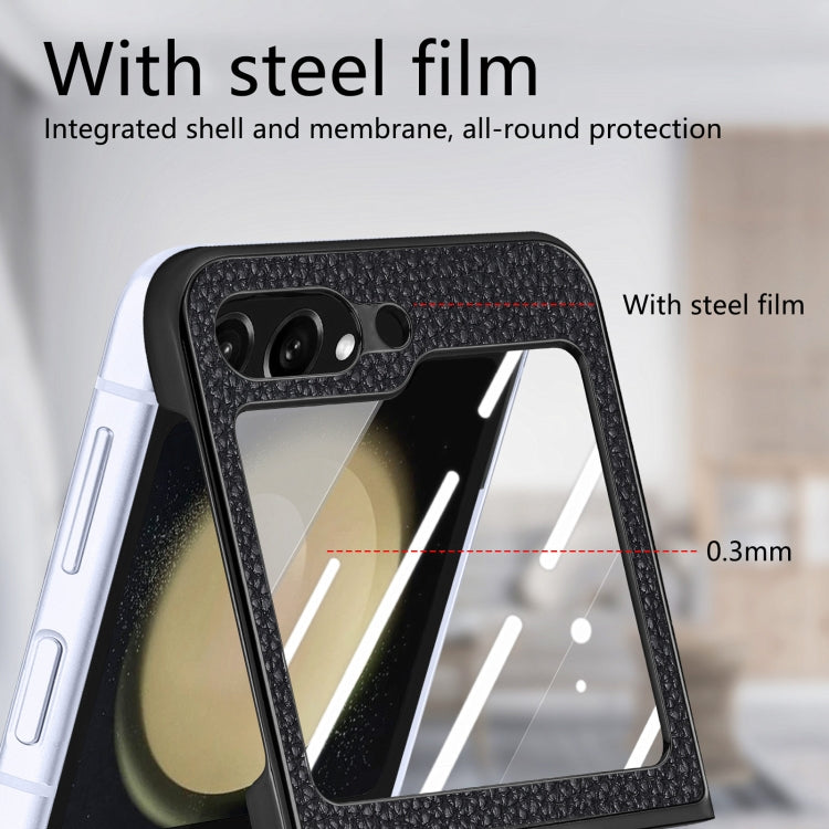 For Samsung Galaxy Z Flip5 5G Electroplated Back Screen Integrated Litchi Texture Phone Case