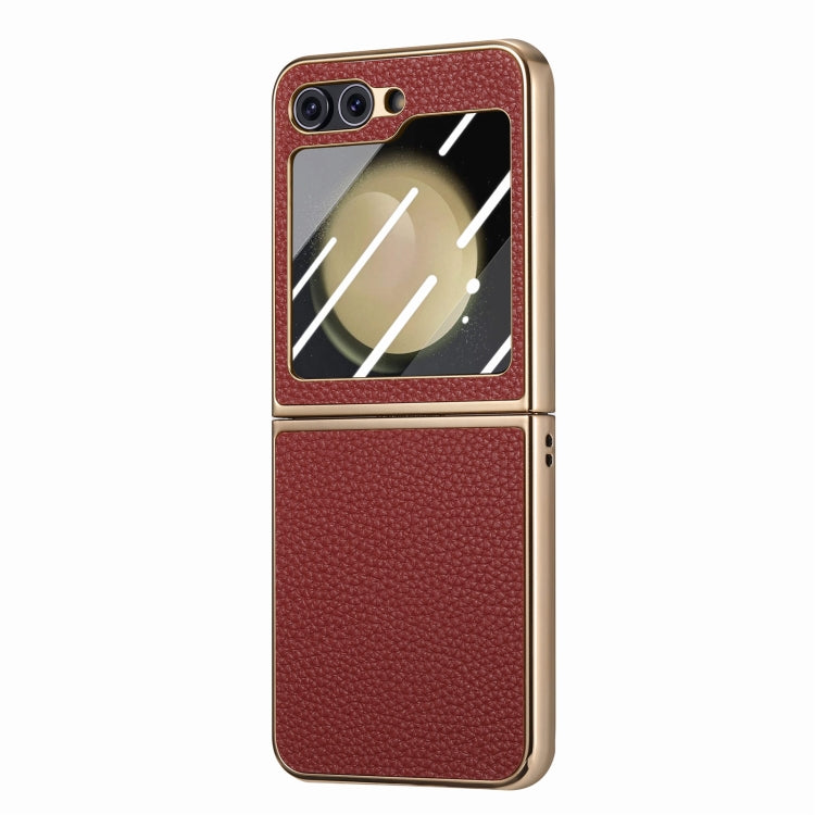 For Samsung Galaxy Z Flip5 5G Electroplated Back Screen Integrated Litchi Texture Phone Case