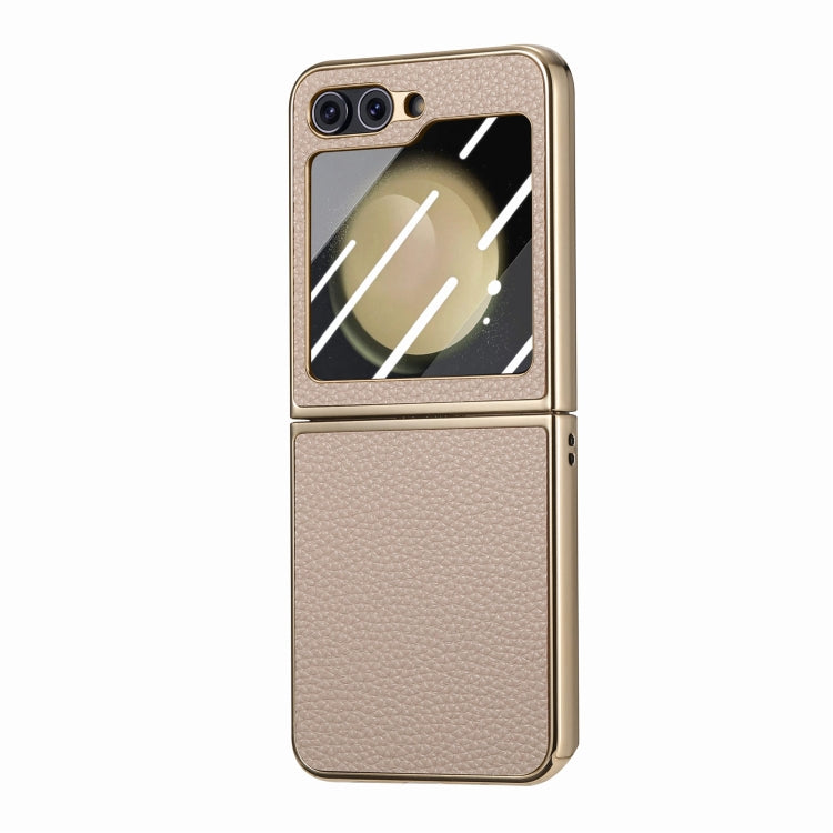 For Samsung Galaxy Z Flip5 5G Electroplated Back Screen Integrated Litchi Texture Phone Case