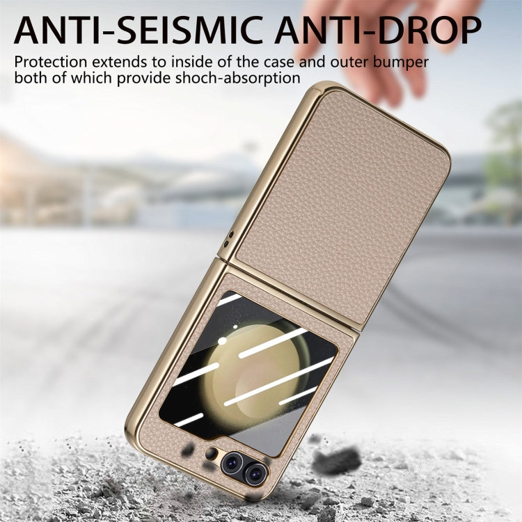 For Samsung Galaxy Z Flip5 5G Electroplated Back Screen Integrated Litchi Texture Phone Case