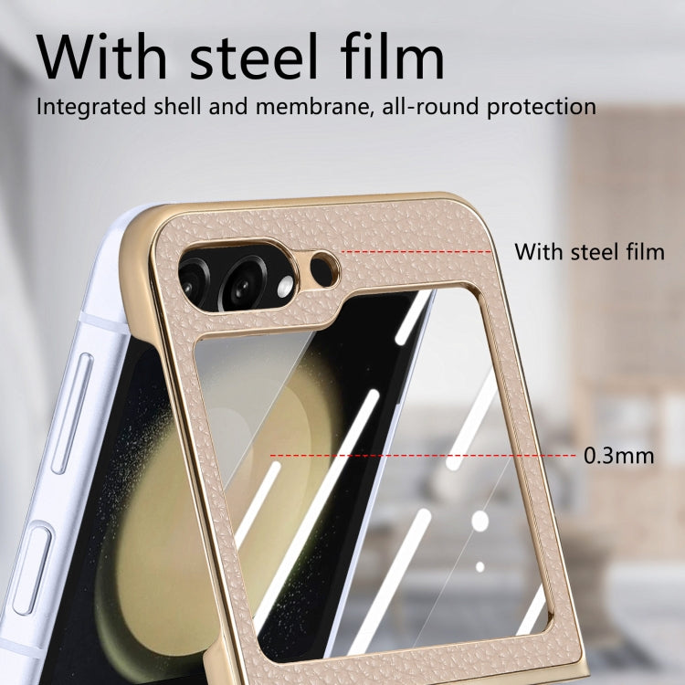 For Samsung Galaxy Z Flip5 5G Electroplated Back Screen Integrated Litchi Texture Phone Case