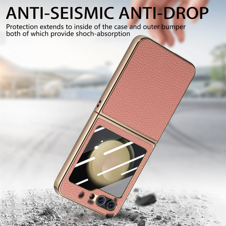 For Samsung Galaxy Z Flip5 5G Electroplated Back Screen Integrated Litchi Texture Phone Case