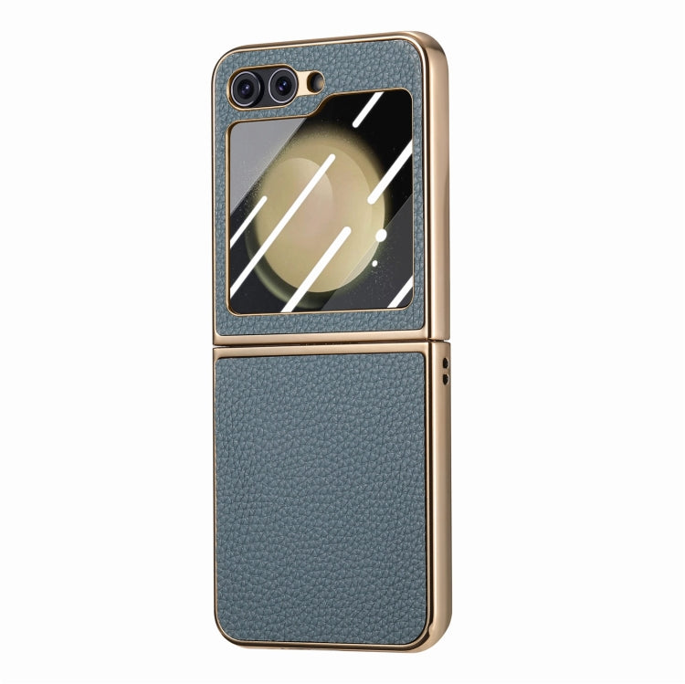 For Samsung Galaxy Z Flip5 5G Electroplated Back Screen Integrated Litchi Texture Phone Case