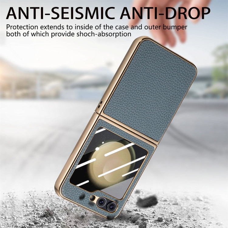 For Samsung Galaxy Z Flip5 5G Electroplated Back Screen Integrated Litchi Texture Phone Case