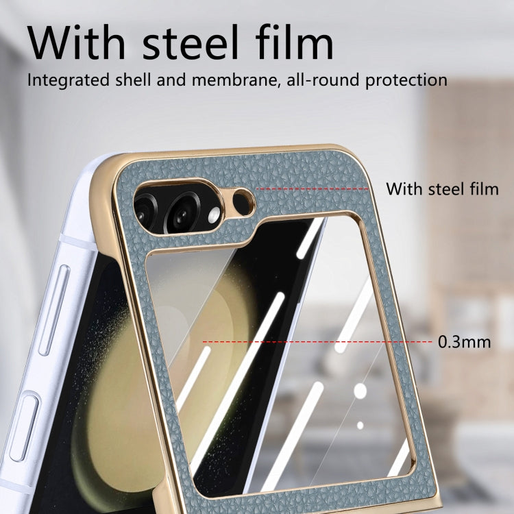 For Samsung Galaxy Z Flip5 5G Electroplated Back Screen Integrated Litchi Texture Phone Case