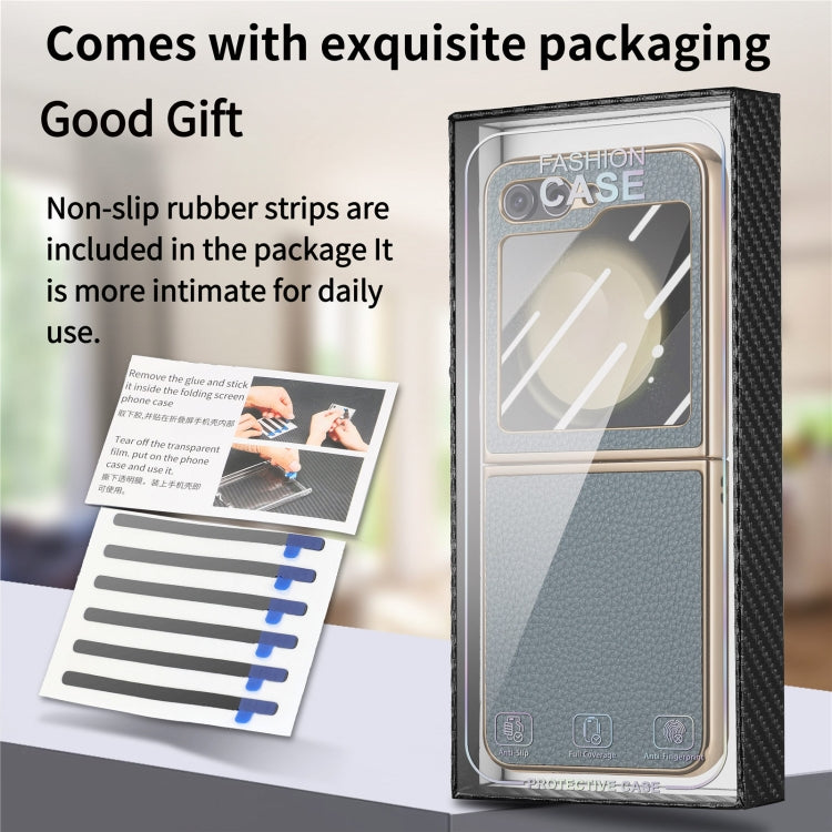 For Samsung Galaxy Z Flip5 5G Electroplated Back Screen Integrated Litchi Texture Phone Case