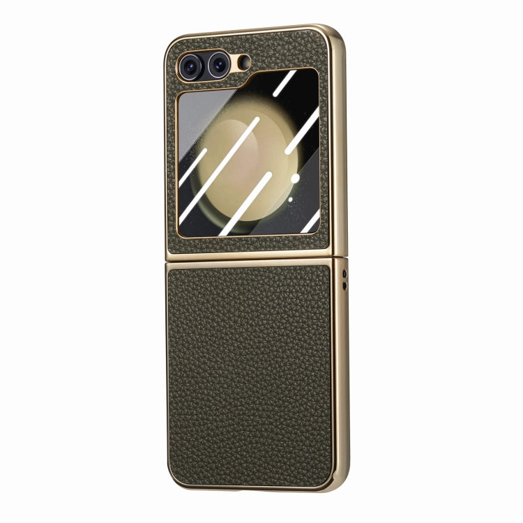 For Samsung Galaxy Z Flip5 5G Electroplated Back Screen Integrated Litchi Texture Phone Case