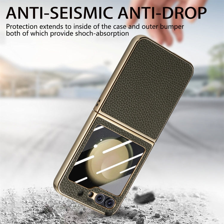 For Samsung Galaxy Z Flip5 5G Electroplated Back Screen Integrated Litchi Texture Phone Case