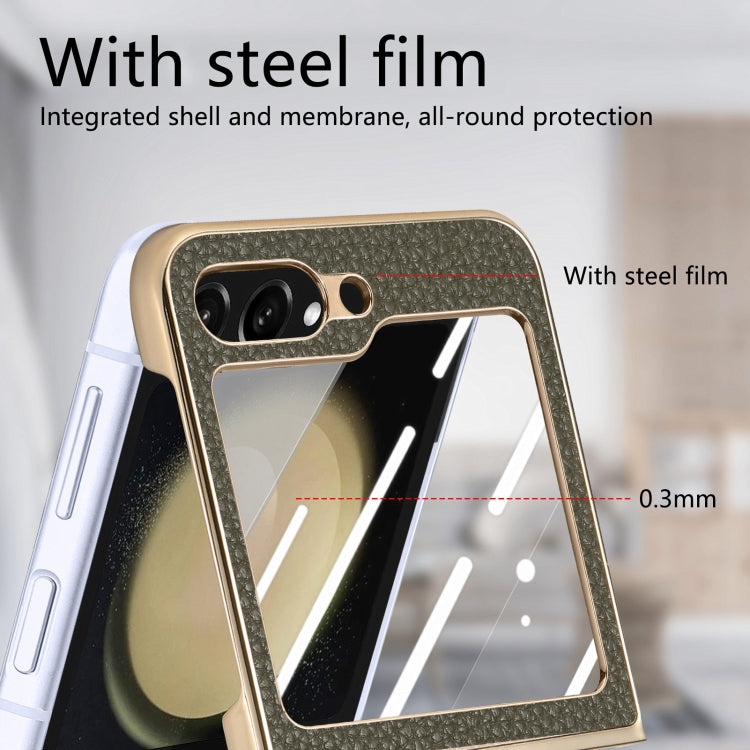 For Samsung Galaxy Z Flip5 5G Electroplated Back Screen Integrated Litchi Texture Phone Case