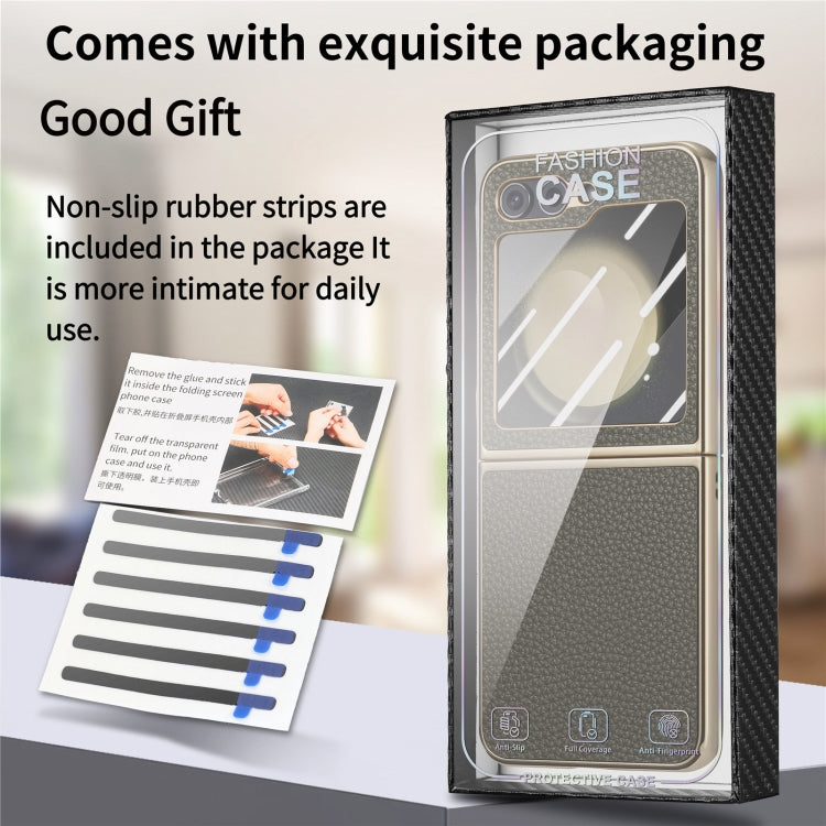 For Samsung Galaxy Z Flip5 5G Electroplated Back Screen Integrated Litchi Texture Phone Case