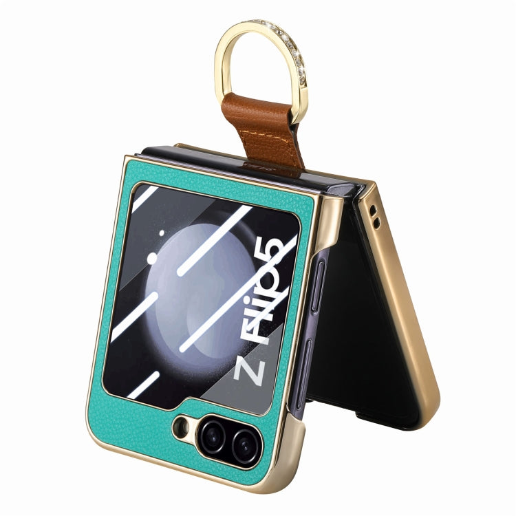 For Samsung Galaxy Z Flip5 5G Brilliant Plating PC Back Screen Integrated Ring Phone Case