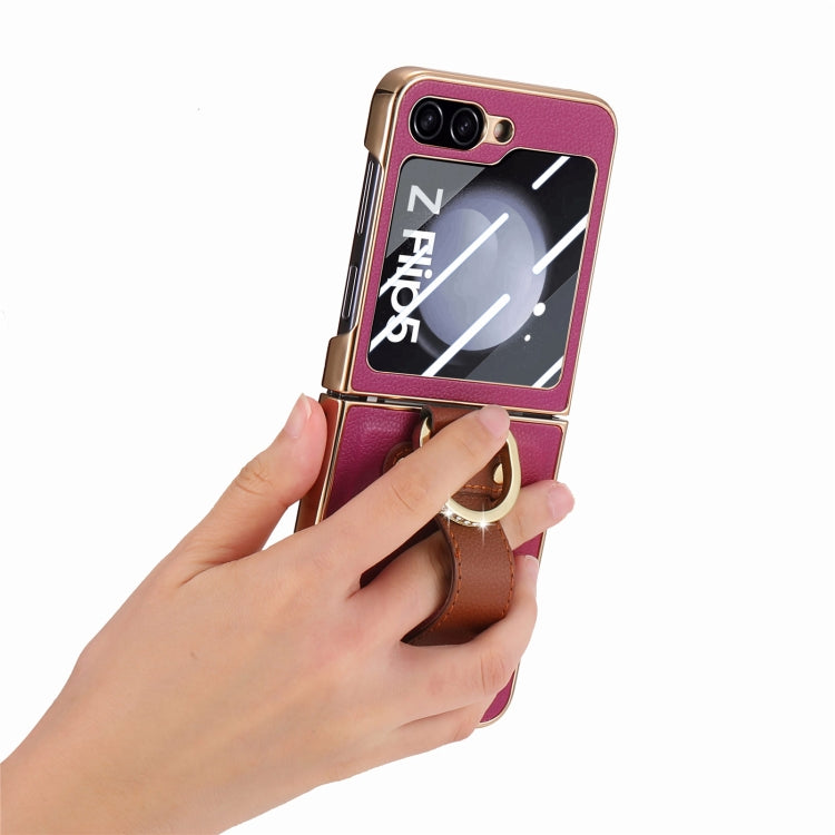 For Samsung Galaxy Z Flip5 5G Brilliant Plating PC Back Screen Integrated Ring Phone Case