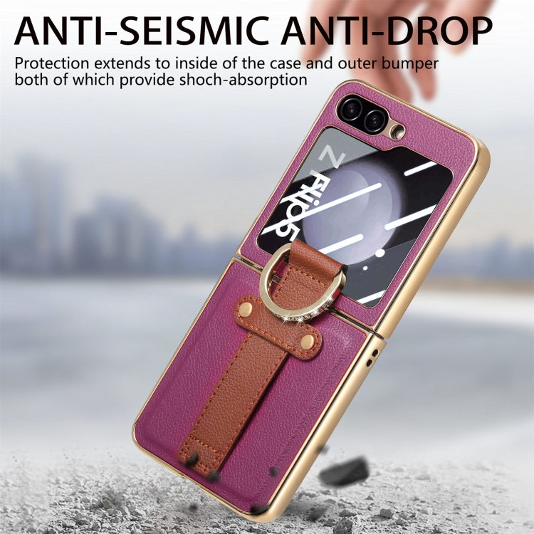 For Samsung Galaxy Z Flip5 5G Brilliant Plating PC Back Screen Integrated Ring Phone Case