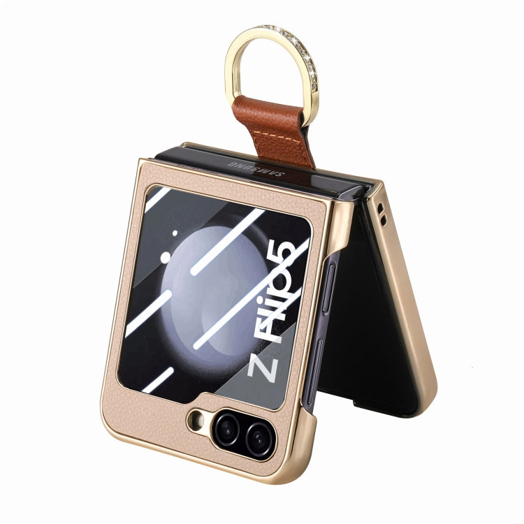 For Samsung Galaxy Z Flip5 5G Brilliant Plating PC Back Screen Integrated Ring Phone Case