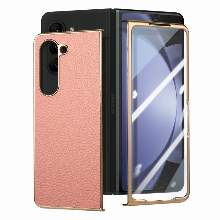 For Samsung Galaxy Z Fold5 5G Integrated Film Electroplated Leather Phone Case