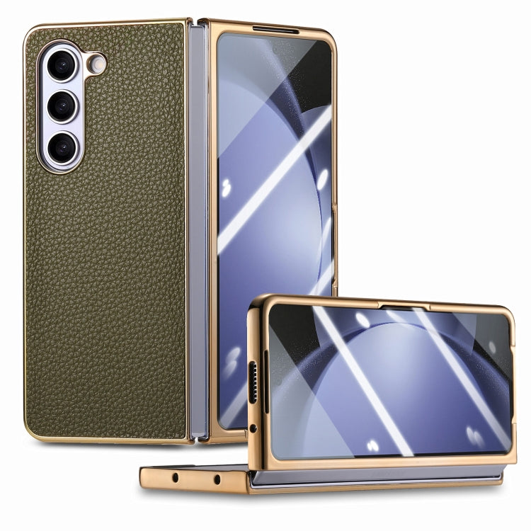 For Samsung Galaxy Z Fold5 5G Integrated Film Electroplated Leather Phone Case