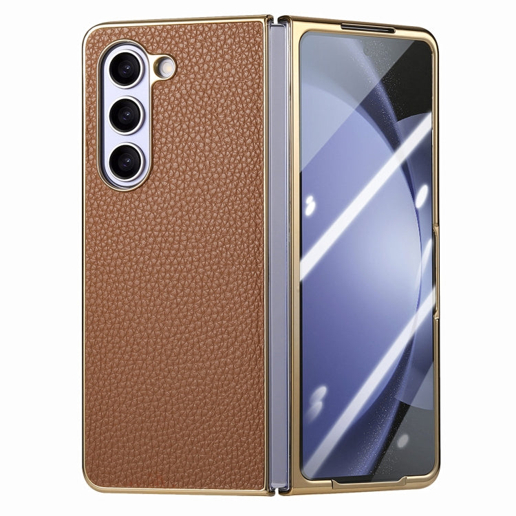 For Samsung Galaxy Z Fold5 5G Integrated Film Electroplated Leather Phone Case