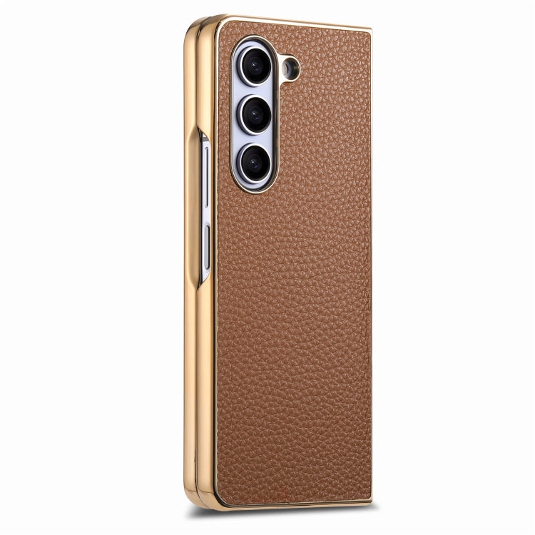 For Samsung Galaxy Z Fold5 5G Integrated Film Electroplated Leather Phone Case