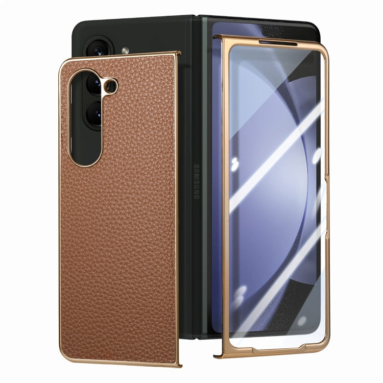 For Samsung Galaxy Z Fold5 5G Integrated Film Electroplated Leather Phone Case