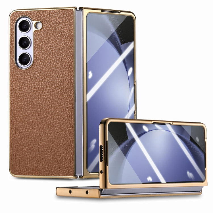 For Samsung Galaxy Z Fold5 5G Integrated Film Electroplated Leather Phone Case