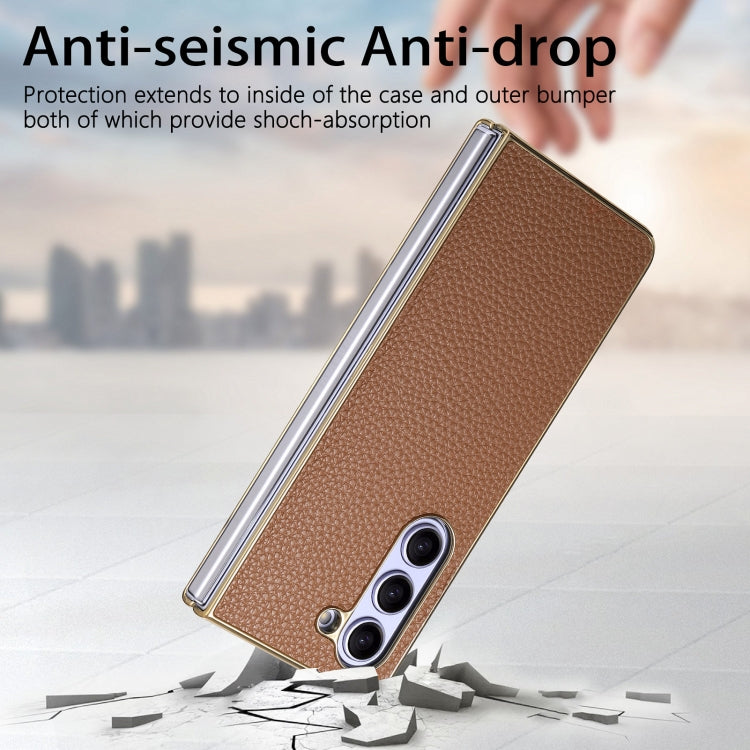 For Samsung Galaxy Z Fold5 5G Integrated Film Electroplated Leather Phone Case