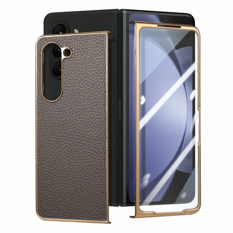 For Samsung Galaxy Z Fold5 5G Integrated Film Electroplated Leather Phone Case