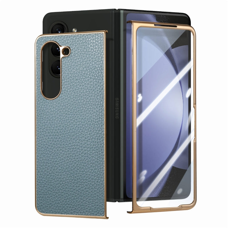 For Samsung Galaxy Z Fold5 5G Integrated Film Electroplated Leather Phone Case