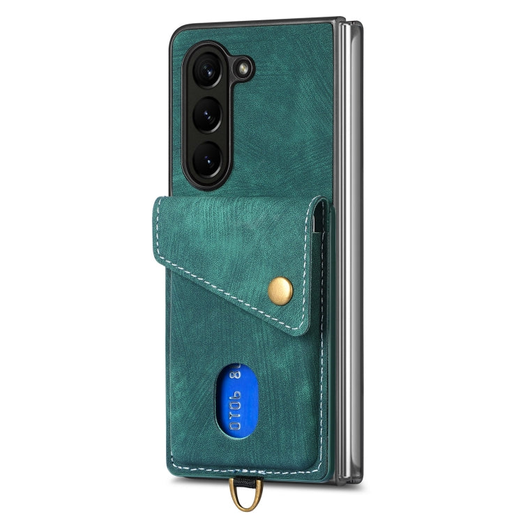 For Samsung Galaxy Z Fold5 5G Retro Card Wallet Fold Leather Phone Case with Strap