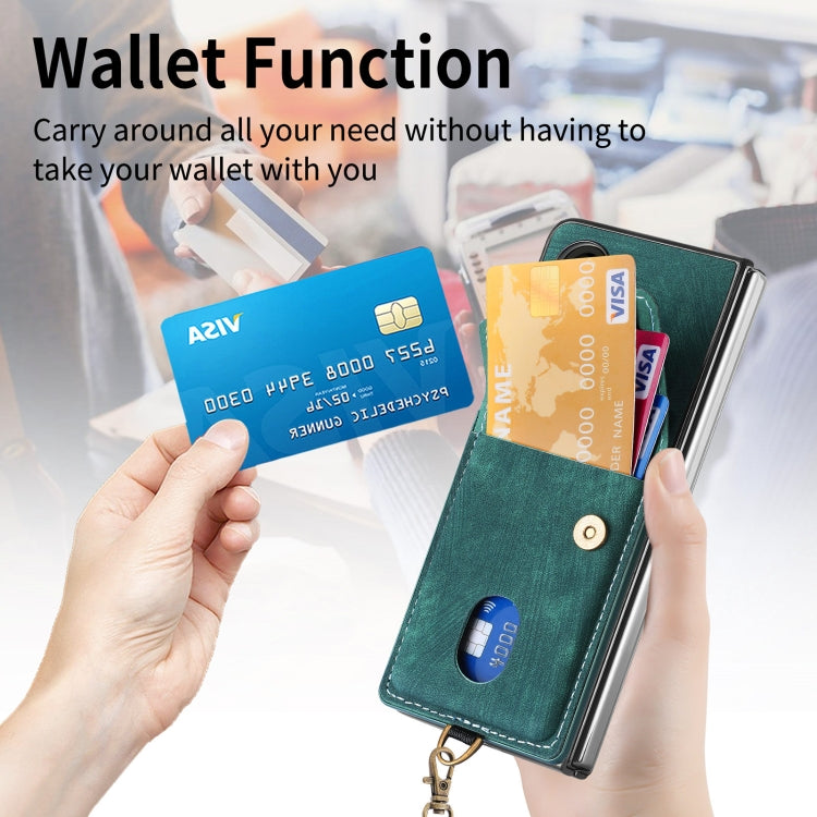 For Samsung Galaxy Z Fold5 5G Retro Card Wallet Fold Leather Phone Case with Strap