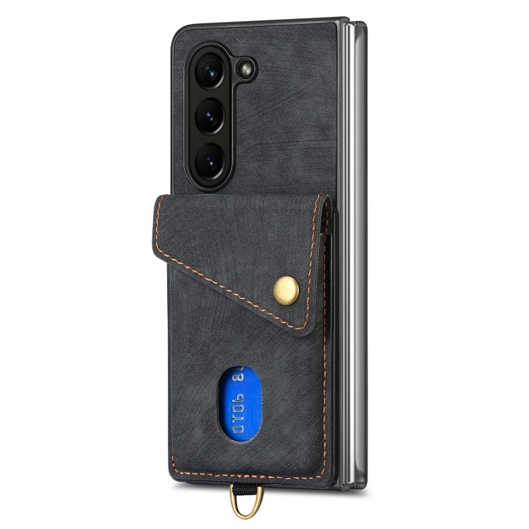 For Samsung Galaxy Z Fold5 5G Retro Card Wallet Fold Leather Phone Case with Strap