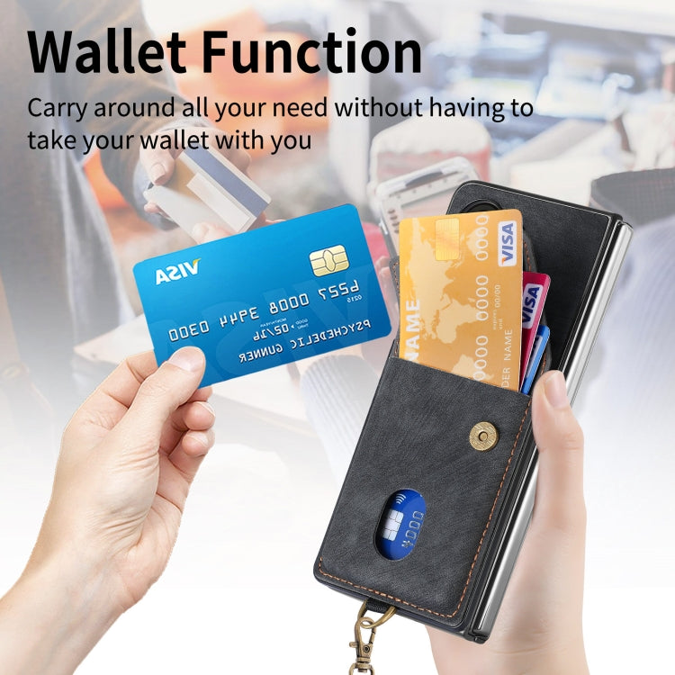 For Samsung Galaxy Z Fold5 5G Retro Card Wallet Fold Leather Phone Case with Strap