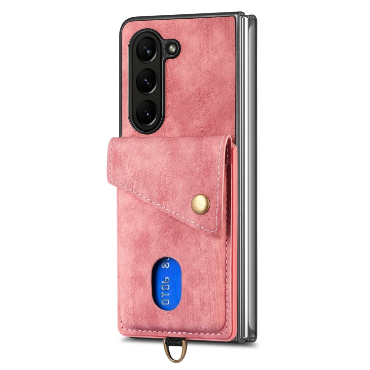 For Samsung Galaxy Z Fold5 5G Retro Card Wallet Fold Leather Phone Case with Strap