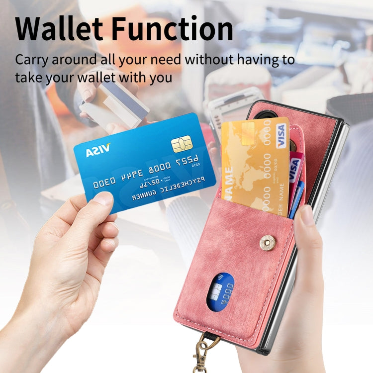 For Samsung Galaxy Z Fold5 5G Retro Card Wallet Fold Leather Phone Case with Strap