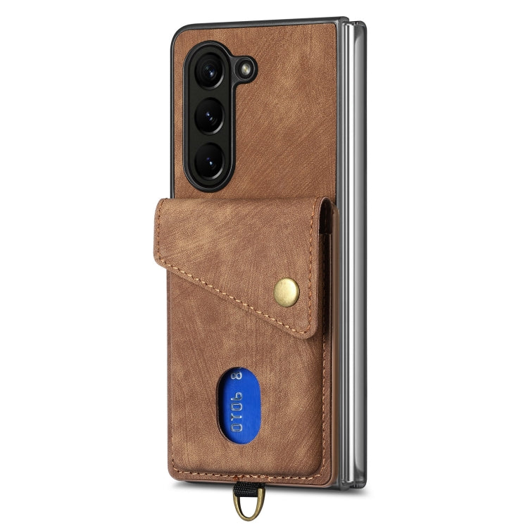 For Samsung Galaxy Z Fold5 5G Retro Card Wallet Fold Leather Phone Case with Strap