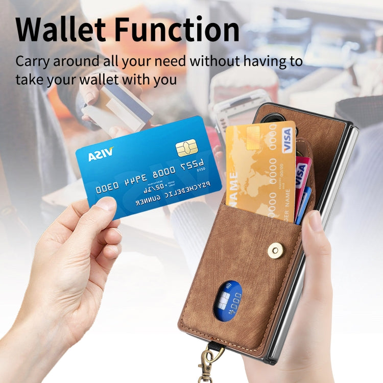 For Samsung Galaxy Z Fold5 5G Retro Card Wallet Fold Leather Phone Case with Strap