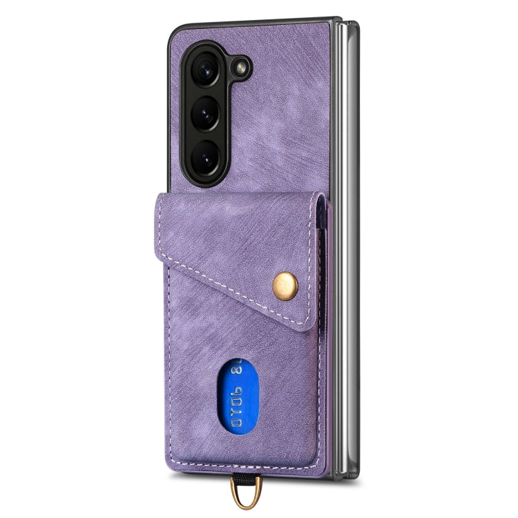 For Samsung Galaxy Z Fold5 5G Retro Card Wallet Fold Leather Phone Case with Strap