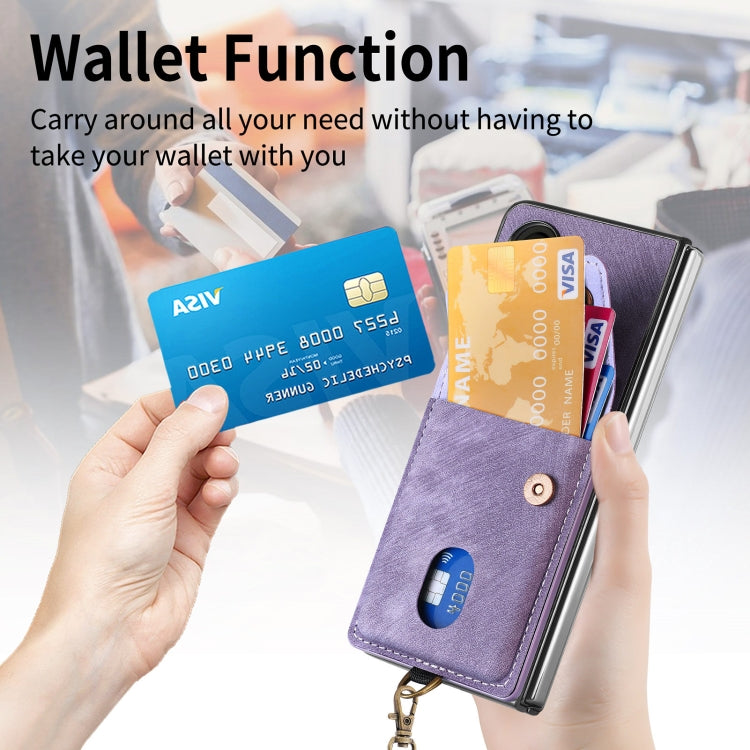 For Samsung Galaxy Z Fold5 5G Retro Card Wallet Fold Leather Phone Case with Strap