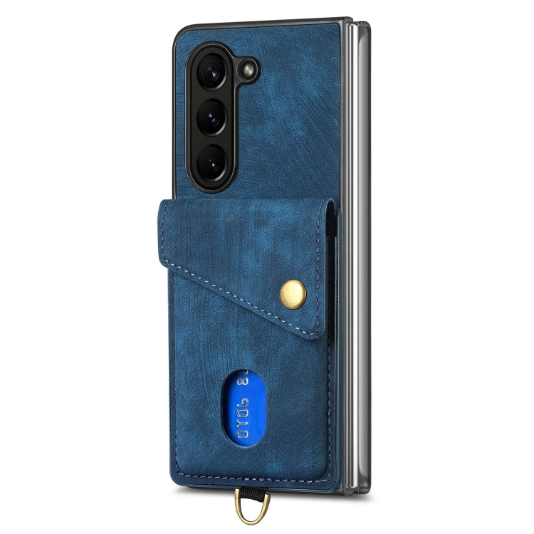 For Samsung Galaxy Z Fold5 5G Retro Card Wallet Fold Leather Phone Case with Strap