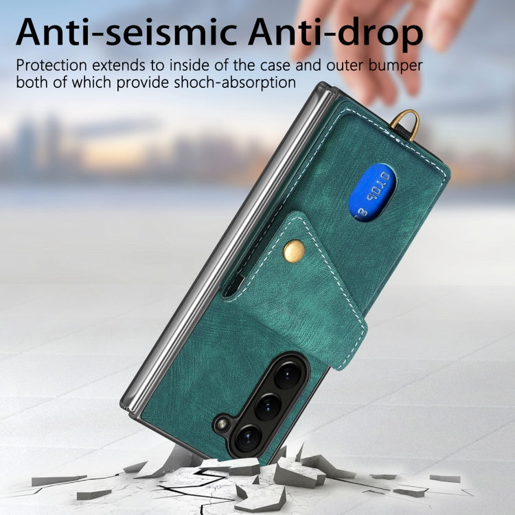 For Samsung Galaxy Z Fold6 5G Retro Card Wallet Fold Leather Phone Case with Strap