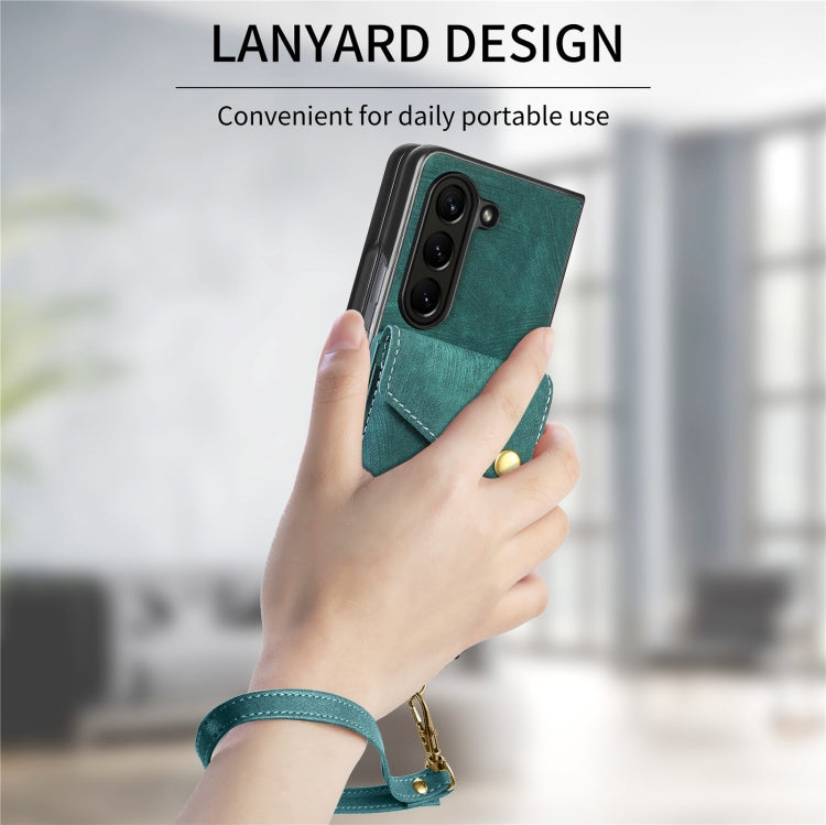 For Samsung Galaxy Z Fold6 5G Retro Card Wallet Fold Leather Phone Case with Strap