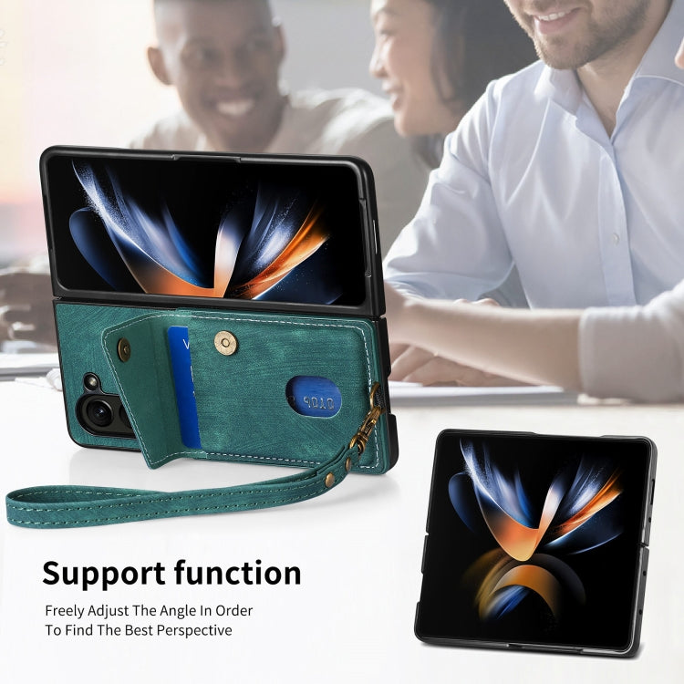 For Samsung Galaxy Z Fold6 5G Retro Card Wallet Fold Leather Phone Case with Strap