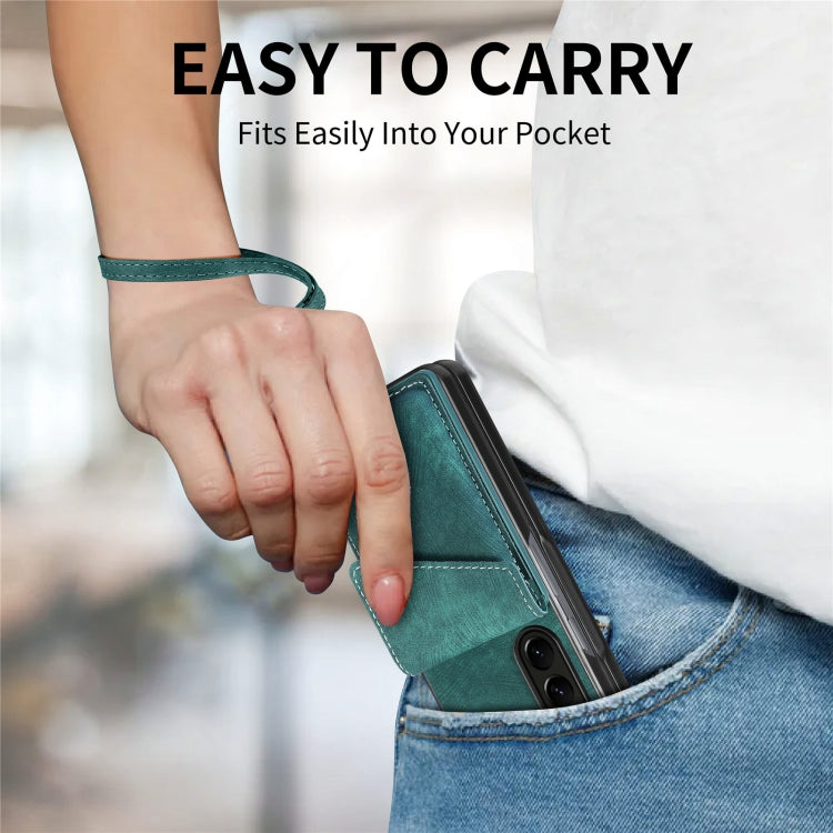 For Samsung Galaxy Z Fold6 5G Retro Card Wallet Fold Leather Phone Case with Strap