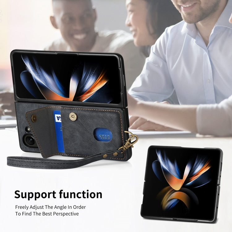 For Samsung Galaxy Z Fold6 5G Retro Card Wallet Fold Leather Phone Case with Strap