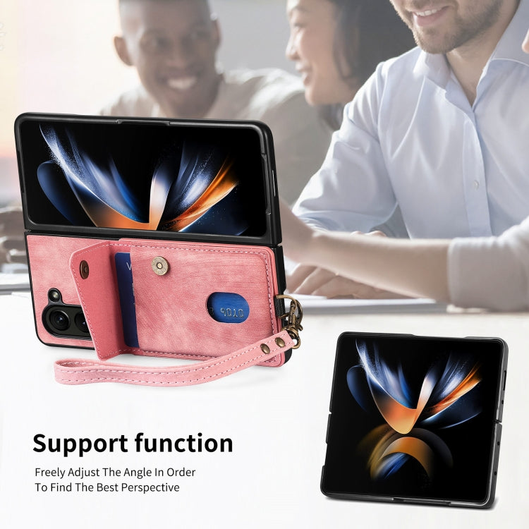 For Samsung Galaxy Z Fold6 5G Retro Card Wallet Fold Leather Phone Case with Strap