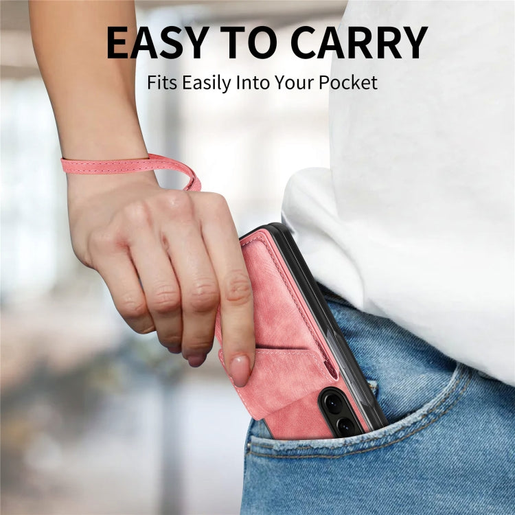 For Samsung Galaxy Z Fold6 5G Retro Card Wallet Fold Leather Phone Case with Strap