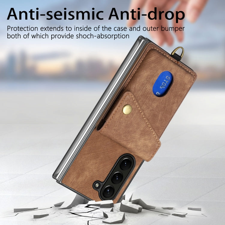 For Samsung Galaxy Z Fold6 5G Retro Card Wallet Fold Leather Phone Case with Strap