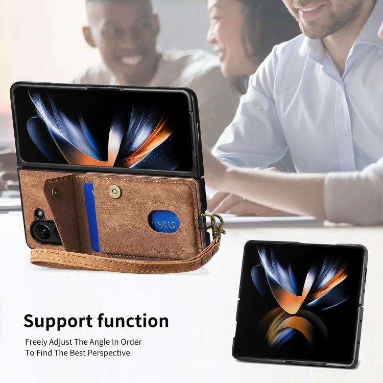 For Samsung Galaxy Z Fold6 5G Retro Card Wallet Fold Leather Phone Case with Strap